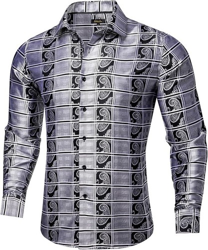 Neu DiBanGu langärmliges Button-Down-Hemd für Herren schwarz/grau Tasche schneller Versand - Bild 2 von 6