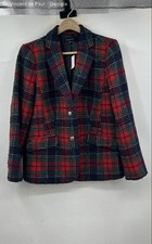 Talbots Wool Blend Plaid Blazer Jacket Women's 14 Red Green Buttons