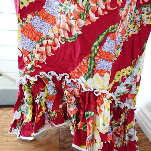 Royal Creations Red Dress with Train Sz L Hawaiian Beaded Floral Cruise Vintage - Picture 9 of 20