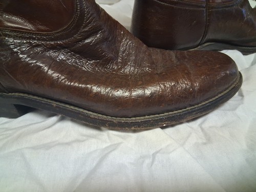 Vintage atemberaubende Lucchese Ropers Größe 10,5 D glatte Straußenhaut Cowboystiefel - Bild 7 von 24