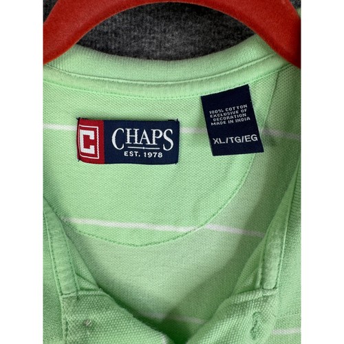 Chaps Men's XL Polo Shirt Green White Striped Short Sleeve Casual Top - Picture 4 of 9