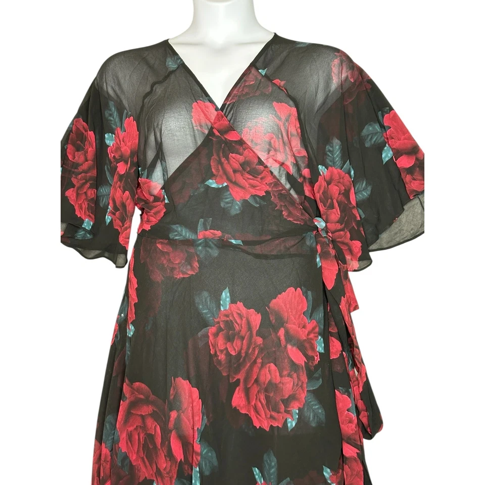 NWT City Chic Womens Dark Floral Sheer Wrap Maxi Dress 18/M (No Slip) Romantic - Image 3 of 4