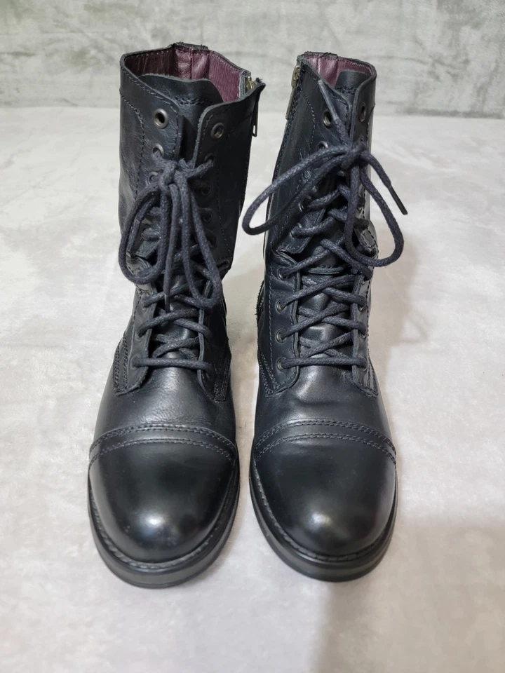 Steve Madden Botas de Combate Mujer 10M Troopa 2.0 Cuero Negro Motociclista Cremallera/Encaje Foto 2 de 4