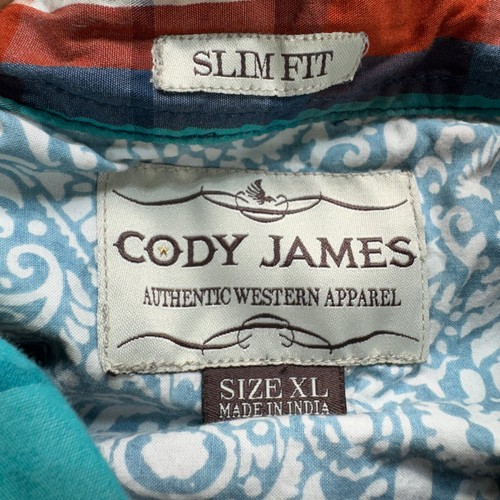 Cody James Men's Polo Shirt XL Blue Orange Plaid Slim Fit Cotton - Picture 5 of 10