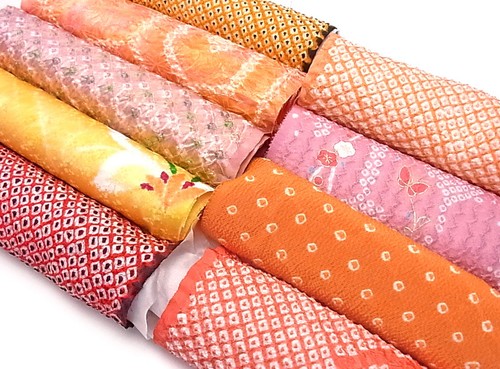 s016_Bundle, Japanese Kimono Silk Fabric Set, 9 pieces - Picture 3 of 9