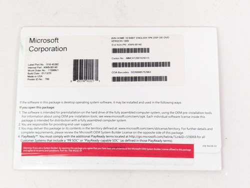 Microsoft Windows Home 10 64 Bit Eng 1 pk DSP OEI DVD X18-45392, 1/13/20 New - Picture 13 of 24