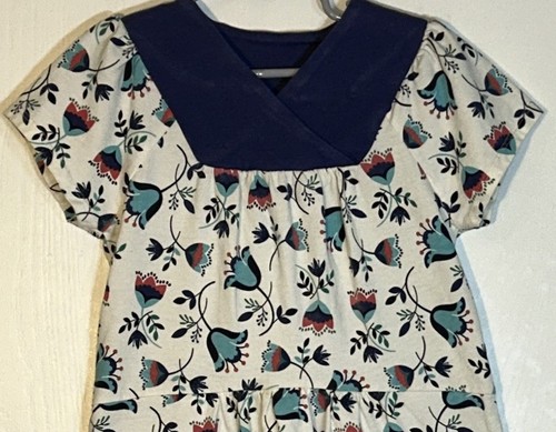 The Tea Collection Little Girl Sz 6 Dress Short Sleeve V Neck White Blue Flowers - Picture 3 of 10