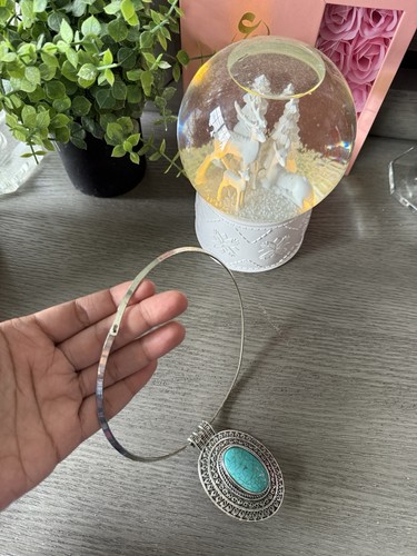 Türkis großer Stein Vintage Silber Halsreif Halskette Unikat Bohemian Boho - Bild 4 von 9