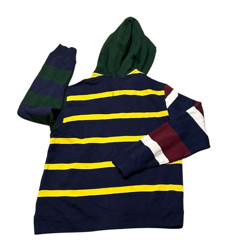 Polo Ralph Lauren Red Multi Color-block Stripe Pattern Fleece Hoodie XL 18/20 - Picture 10 of 10
