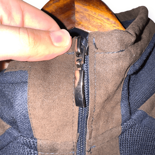 Montechiaro Navy Wool & Brown Suede Full-Zip Sweater Men’s Sz L 52 - Picture 3 of 11