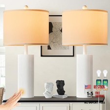 24.5" Lamps Set of 2, Modern Table Lamps for Living Room with USB C A White
