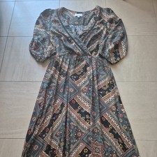 Ladies Apricot Paisley Maxi Dress Size 8 VGC