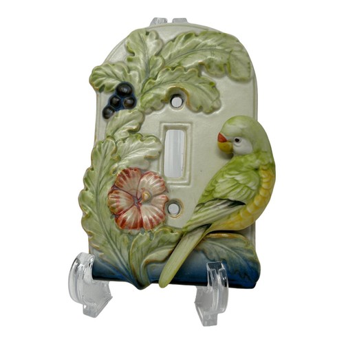 Takahashi Porcelain Single Switch Plate Tropical Parrot Bird 3D Vintage Kitsch - Picture 2 of 13