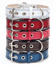 Premium Leather Collar 15"-18" Blue with Stainless Steel Buckle for Dogs