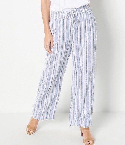 Naturals D&Co Leinenmischung Hose blau weiß gestreift weites Bein Kordelzug Gr. XL