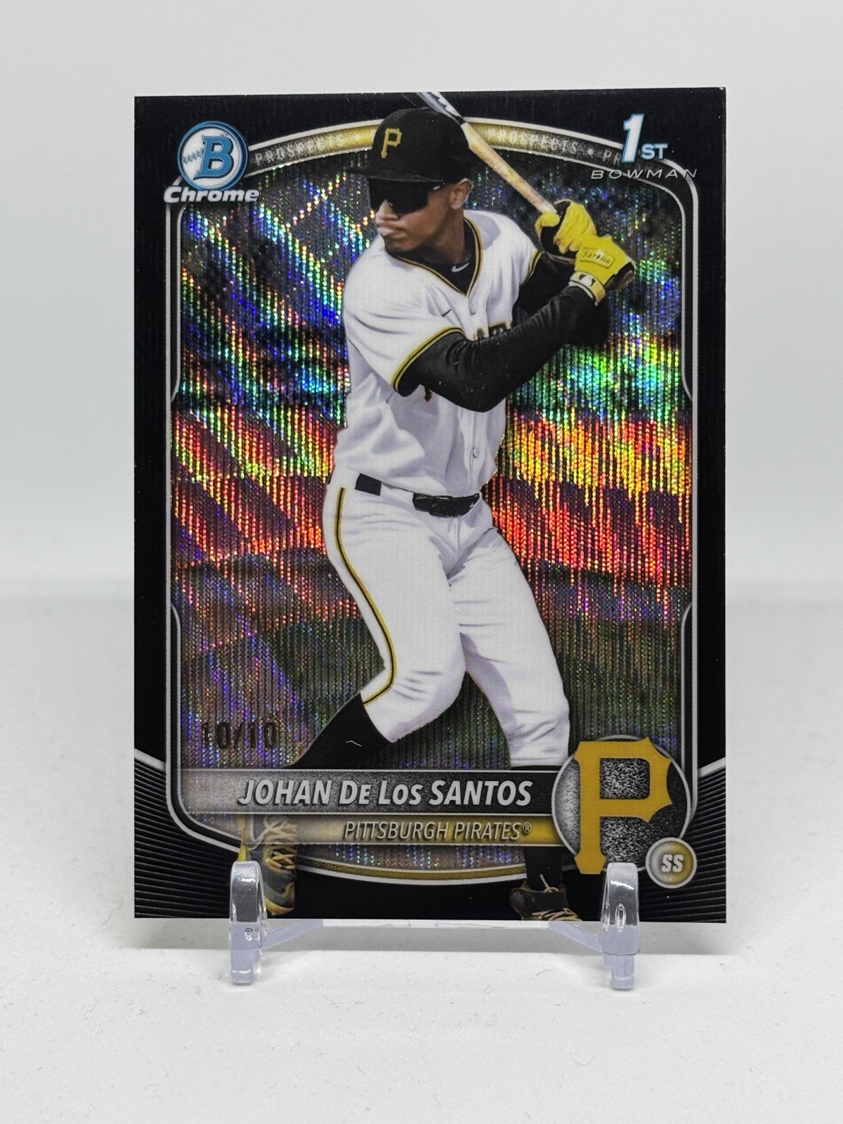 2025 Bowman Chrome 1st Johan De Los Santos Black Wave 10/10 Pirates BCP-163