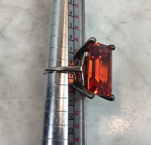 Vintage Ring Sterlingsilber Smaragdschliff orange rot Größe 4,75 - Bild 13 von 22
