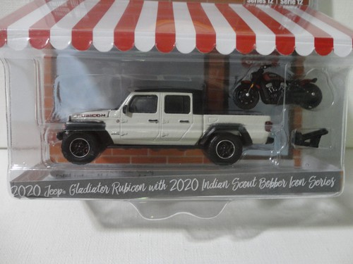 Greenlight 2020 JEEP GLADIATOR RUBICON White w/INDIAN SCOUT Hobby Shop S12