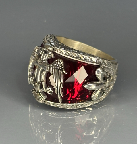Sterling Silver Ruby Ring: Double Headed Eagle Heraldic Design - Picture 3 of 6