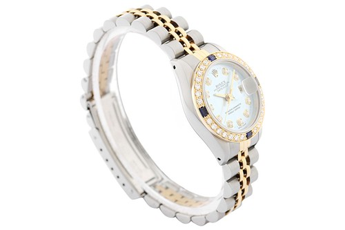 Rolex Ladies Datejust 69173 18K Gold & Steel Ice Blue Diamond Sapphire Watch - Picture 4 of 7