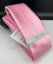PERRY ELLIS Portfolio Men's 100% Polyester Tie ~ Pink ~ Sateen Solid