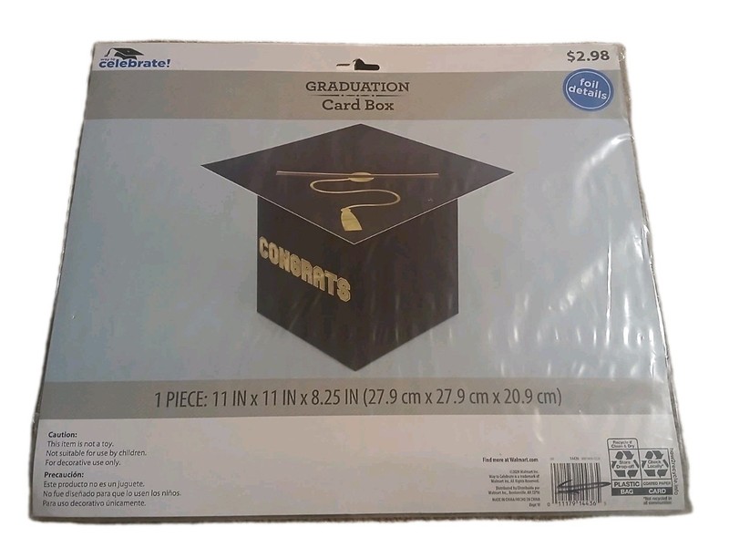 Graduation Grad Cap Card Box, Black & Gold 11 in. x 11 in. x 8.25 in.