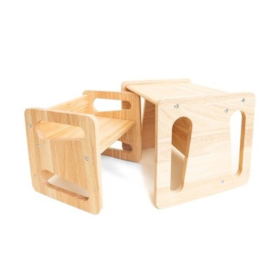 Montessori Weaning Table and Chair Set - Solid Wooded Toddler Table - Cube Ch...