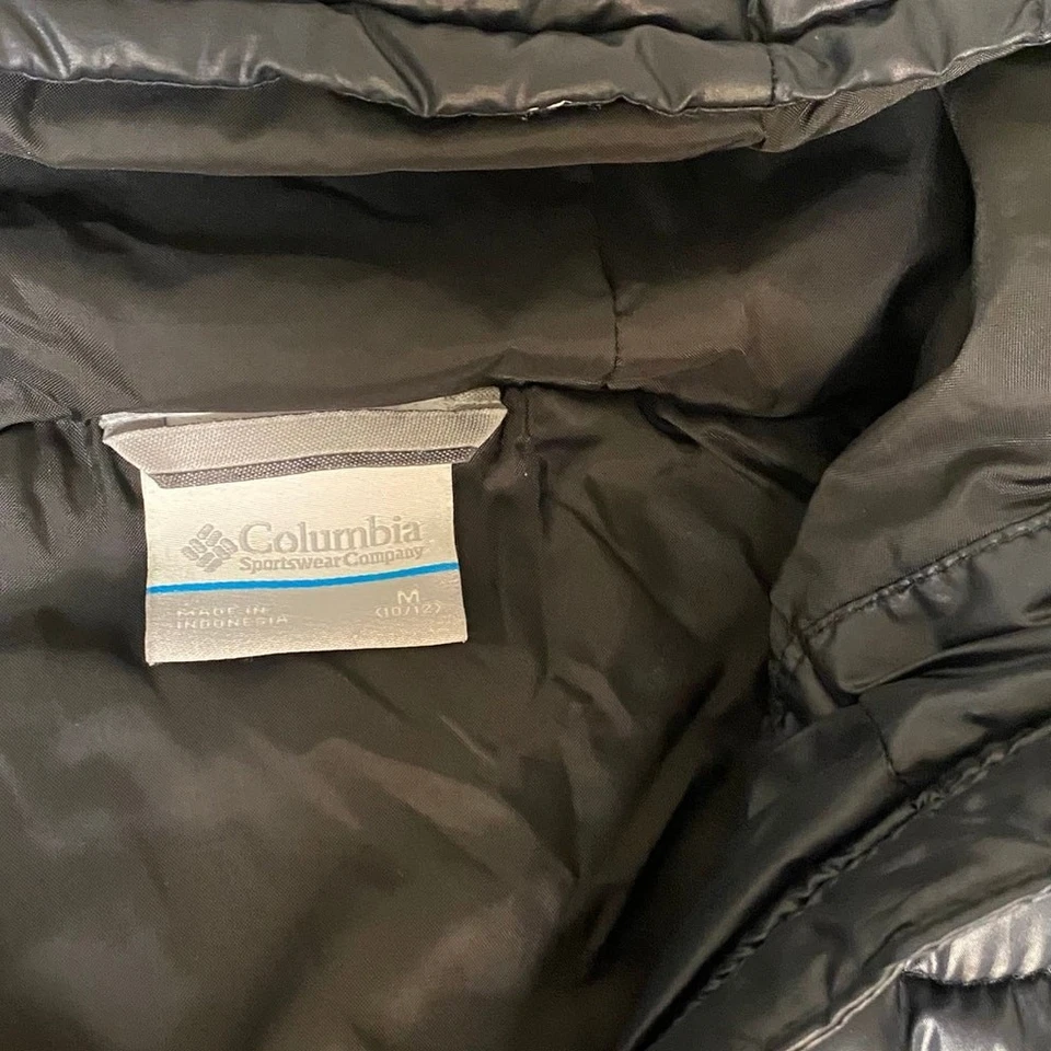 Columbia Abrigo Puffer Negro Cremallera Completa Rosa Acentos Con Capucha Niñas TALLA M Foto 2 de 4