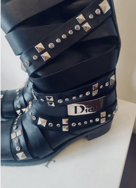 Botte motard Dior en cuir et strass