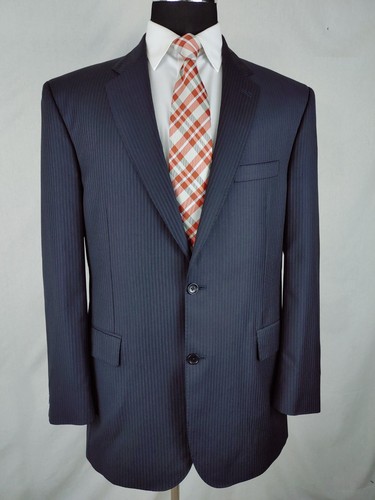 Jos. A. Traje Bank Italy Sig Platinum para hombre 2 piezas 44L 39x32 a rayas azul marino lana - Imagen 13 de 24