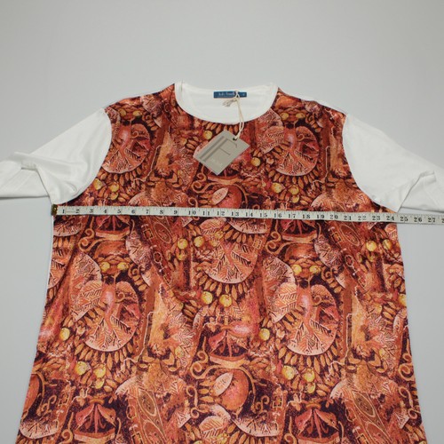 T-shirt manica corta Italo Ferretti nuova con etichetta taglia XL in misto seta bianca e arancione - Foto 4 di 8