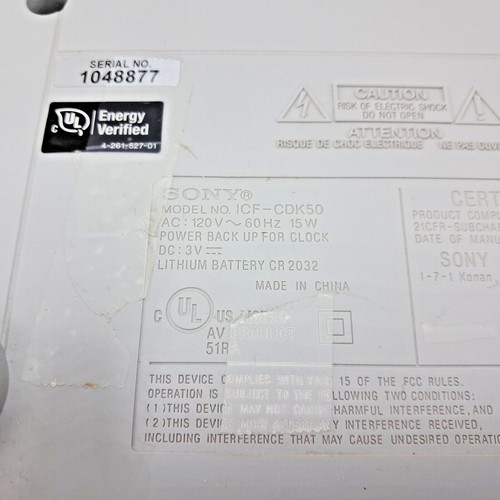 Sony ICF-CDK50 Bajo Gabinete Cocina CD Reloj Radio Probado Funciona Sin Control Remoto - Imagen 8 de 14