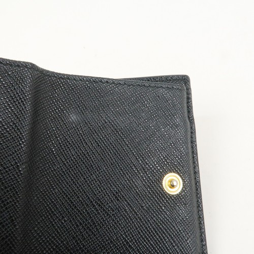 PRADA Triangle Logo Saffiano Leather Tri-fold Wallet Black 1MH021 Auth Used F/S - Picture 20 of 24