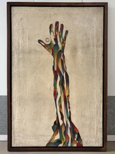 🔥 Vintage Modern ART 1966 SURREALIST London Abstract HAND Arm MOON Oil Painting