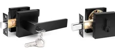 Square Entry Levers and Double Cylinder Deadbolts one Pack, Flat Blacks 