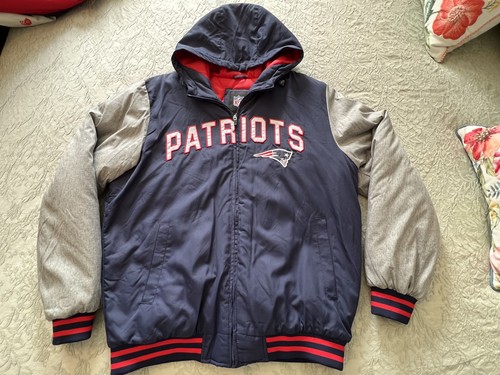 New England Patriots Men's LARGE Puffer Jacket Blue Grey Embroidered Lightweight