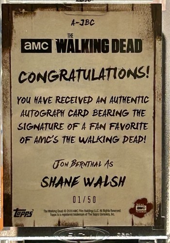 🔥☠️2018 Walking Dead Autograph Jon Bernthal as Shane Walsh. #1/50 🔥🔥 - Picture 2 of 3