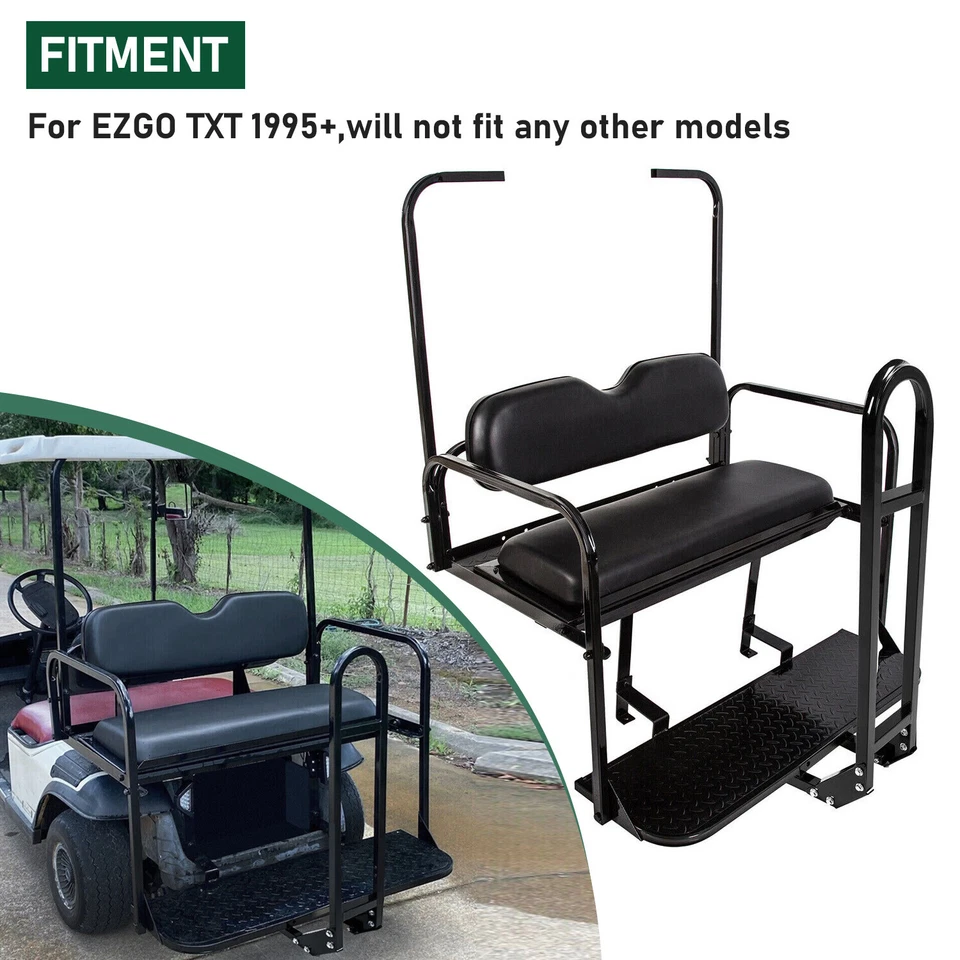 For EZGO Medalist/TXT 1995-UP Golf Cart Black Rear Flip Seat Kit W/ Grab Bar - Image 3 of 4