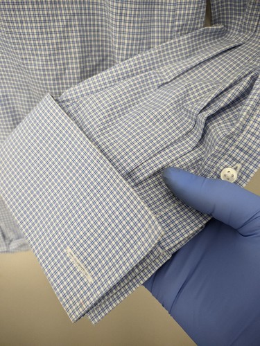 Thomas Pink Shirt Mens 15.5 Blue Dress French Cuff Gingham Plaid Slim Fit Cotton - Picture 9 of 18