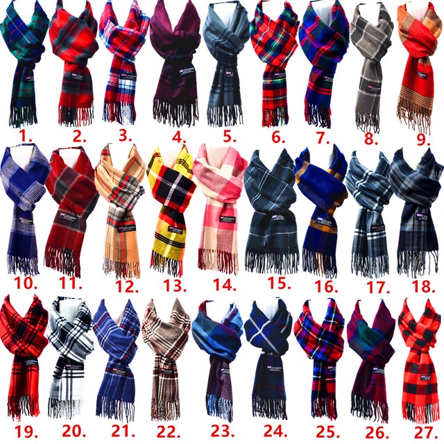 Winter 100 CASHMERE Checked Solid Scarves Plain Plaid Wool SCOTLAND