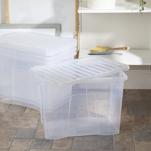 Storage Box With Lid Crystal Clear Plastic Stackable Container All Sizes UK Made - Picture 23 of 26