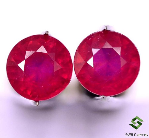 5,78 Cts Rubino Naturale Taglio Tondo Coppia 8 mm Calibrato Rosso Profondo Gemme Sciolte GF - Foto 1 di 4