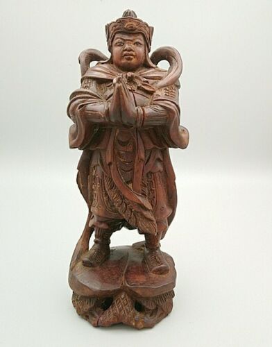 Chinesische Holzschnitzerei Skulptur Mann braun 21 cm groß Vintage Ornament