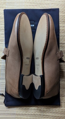 Hugo Boss men's Loafers Soho, all leather, Made in Italy, metal front logo bar - Picture 7 of 15
