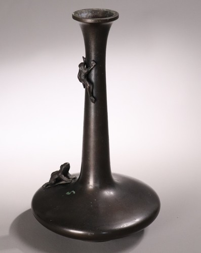 Japanese Bronze Bud Vase 7.87inch Frogs Design Bonsai Ikebana Flower Display - Picture 5 of 21