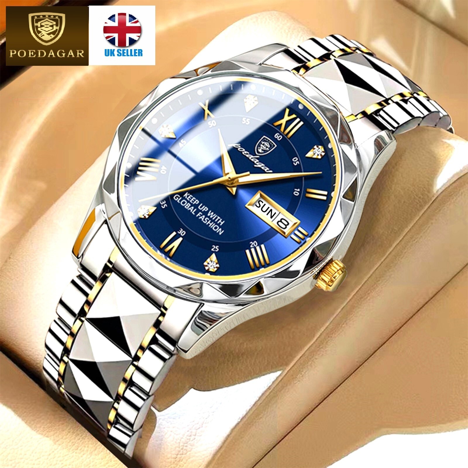 Original POEDAGAR Men Top Brand Business Luxury Waterproof Quartz Watch Blue UK