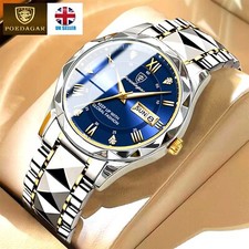 Original POEDAGAR Men Top Brand Business Luxury Waterproof Quartz Watch Blue UK