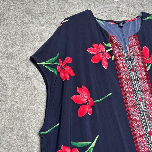 Chaps Dress Womens 22W Blue Red Boho Flowers Short Kaftan Vibrant Light Beachy - Picture 4 of 13