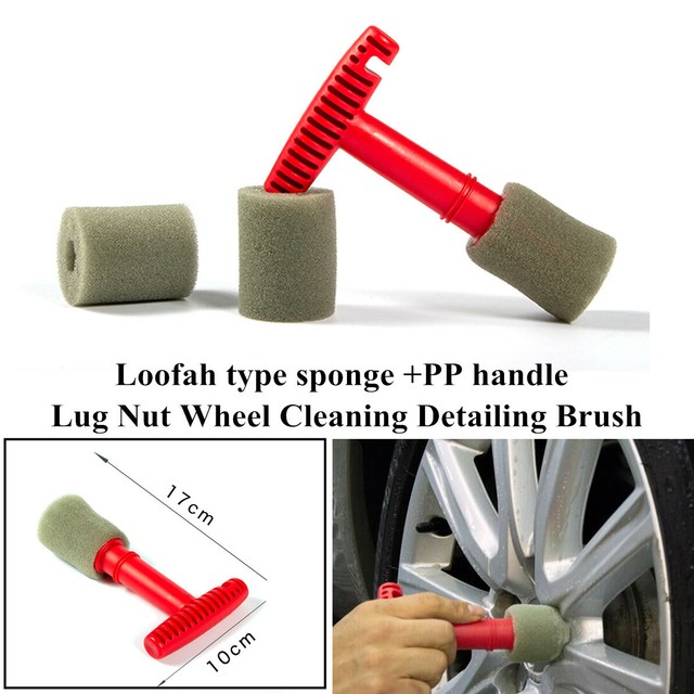 Vehicle Lug Nut Wheel Cleaning Detailing Brush W/Handle&Removable Insert Sponge eBay