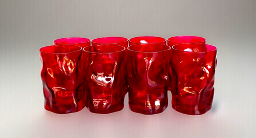 Vintage Set of 8 Ruby Red Juice Asymmetrical Pinch Glasses, 4-1/4" Tall - Picture 9 of 10